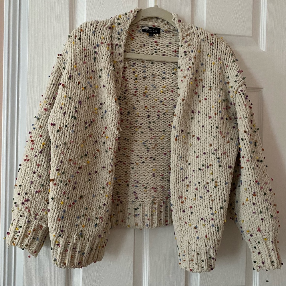 NWOT Chunky Knit Speckled Cardigan Sweater | Cozy Multicolor Confetti Design